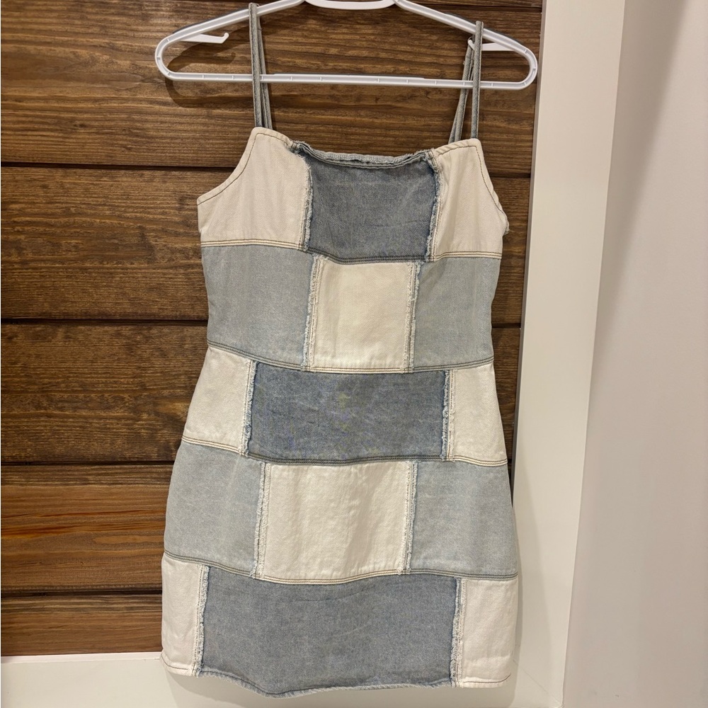 Light Blue Denim Patchwork Mini Dress - image 2